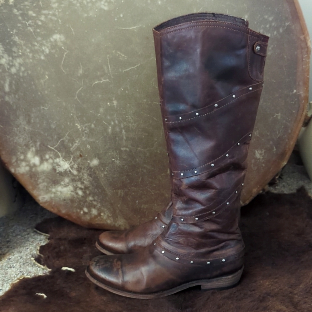 LIBERTY Black ladies distressed chestnut leather tall riding boots sz 7